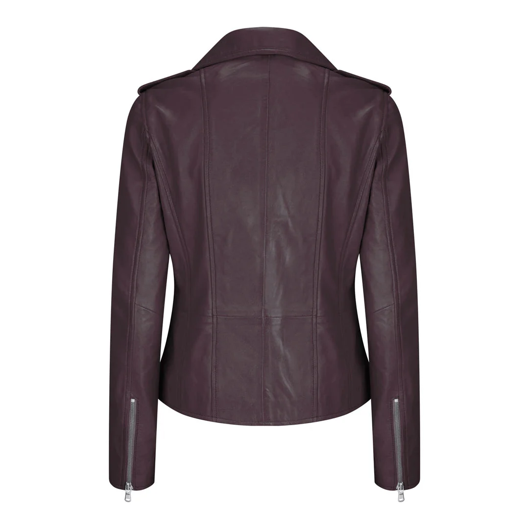 Grayce Women's Burgundy Rider Leather Jacket