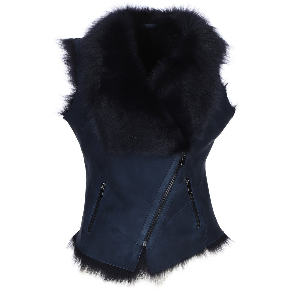 Horace Women's Blue Suede Leather Biker Gilet