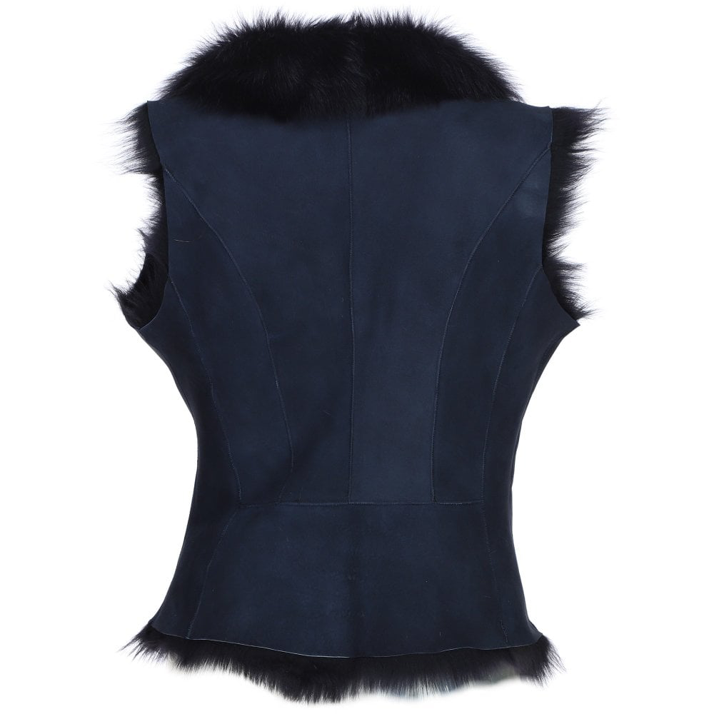 Horace Women's Blue Suede Leather Biker Gilet