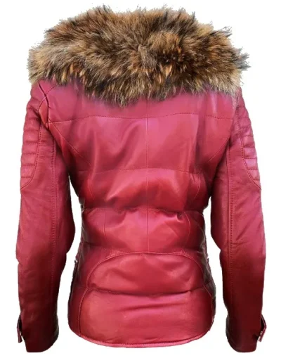 Iestyn Ladies Red Puffer Leather Jacket
