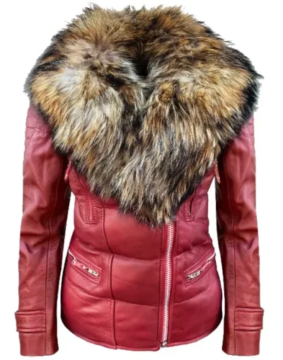 Iestyn Ladies Red Puffer Leather Jacket