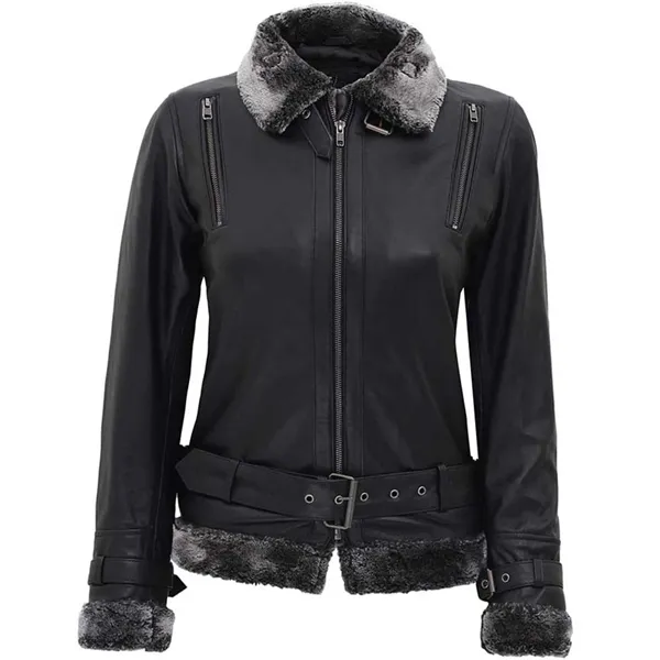 Jacelyn Women’s Black Shearling Leather Jacket