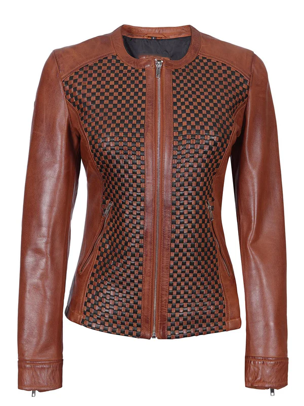 Jaelynn Women Brown Leather Biker Jacket