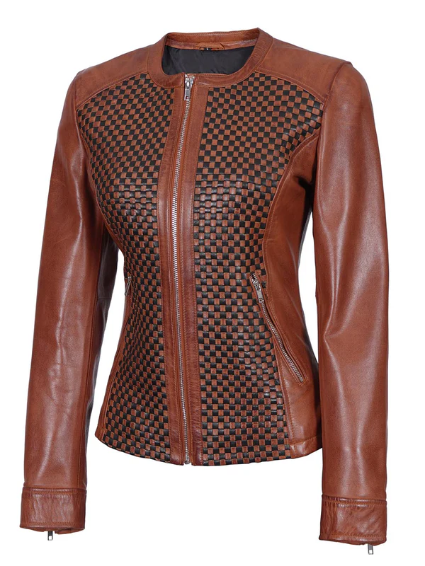 Jaelynn Women Brown Leather Biker Jacket