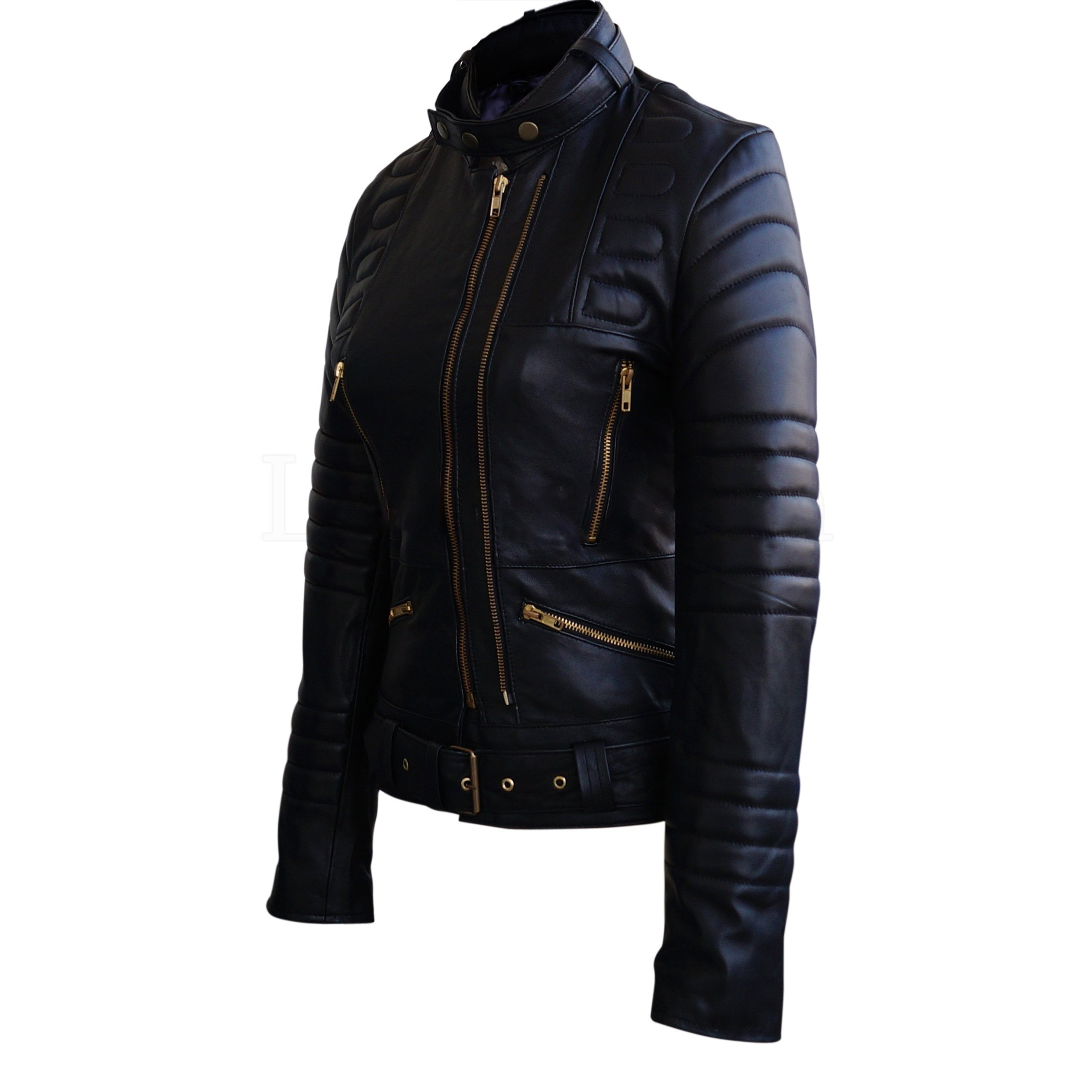 Joanne Ladies Black Biker Leather Jacket