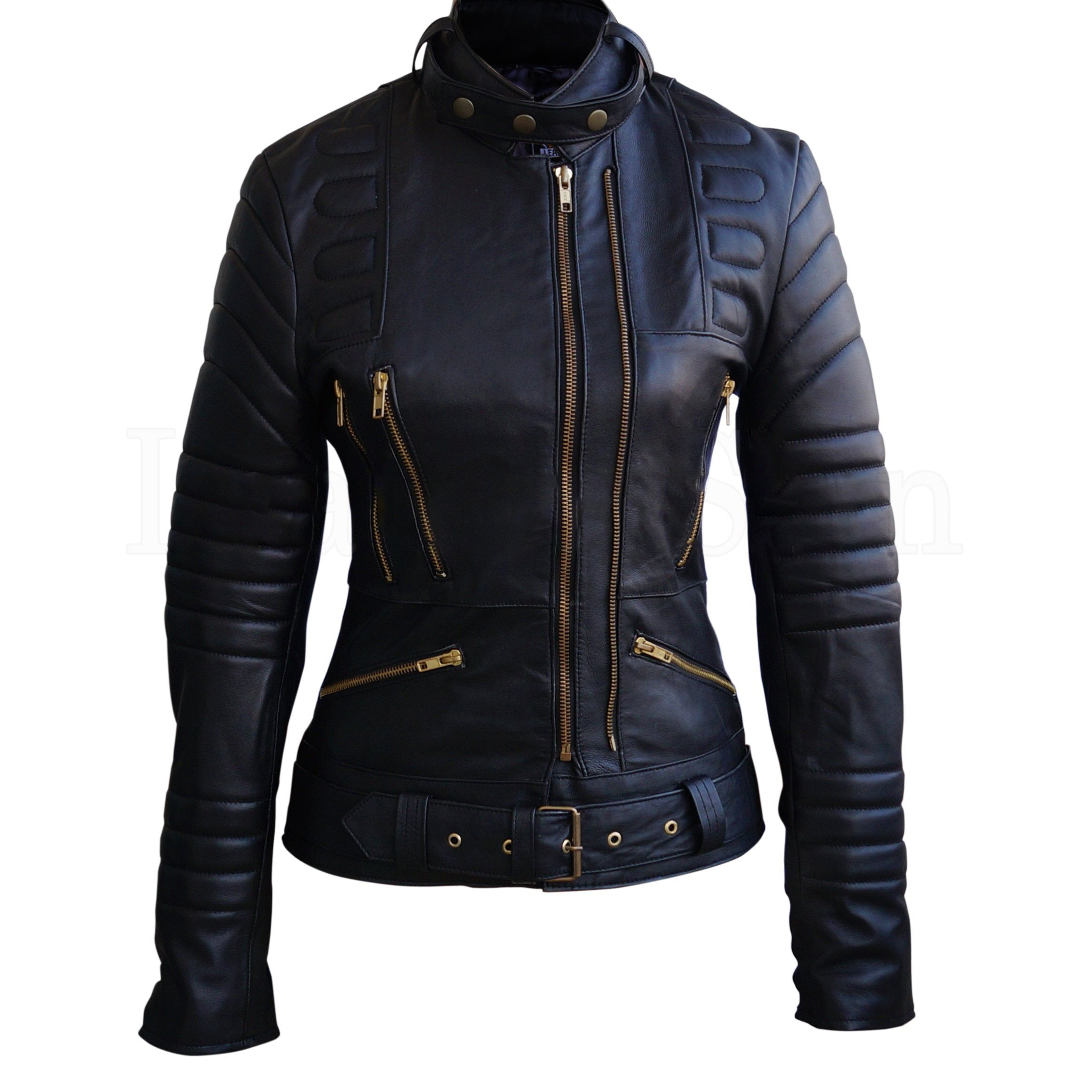 Joanne Ladies Black Biker Leather Jacket