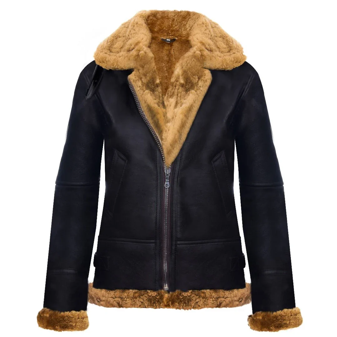 Kaitlyn Women's Ginger Aviator Hooded Sheepskin Jacket