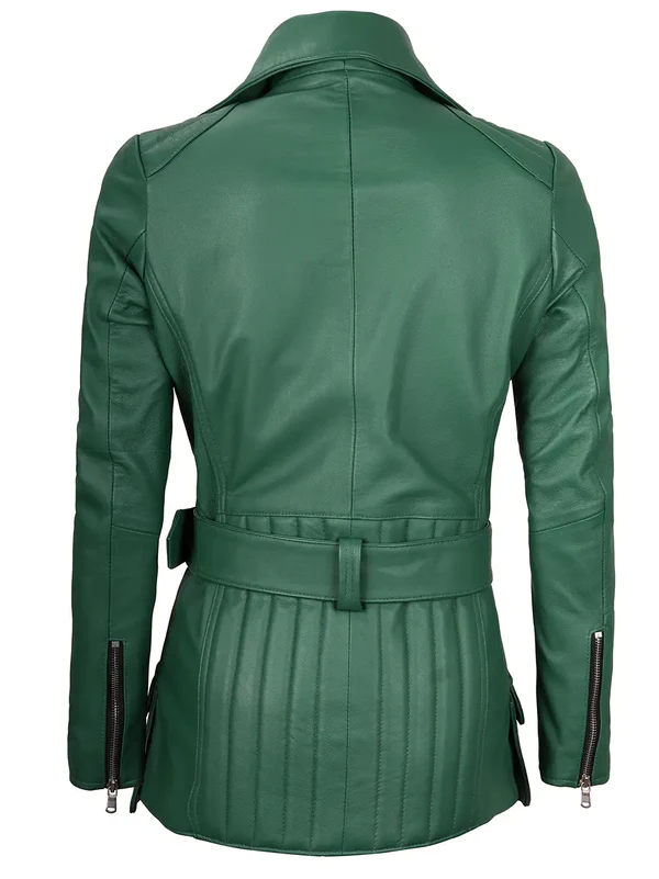 Karsyn Ladies Green Asymmetrical Leather Blazer