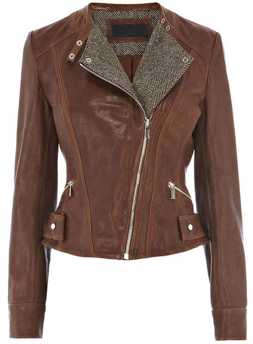 Kelsie Ladies Brown Biker Leather Jacket