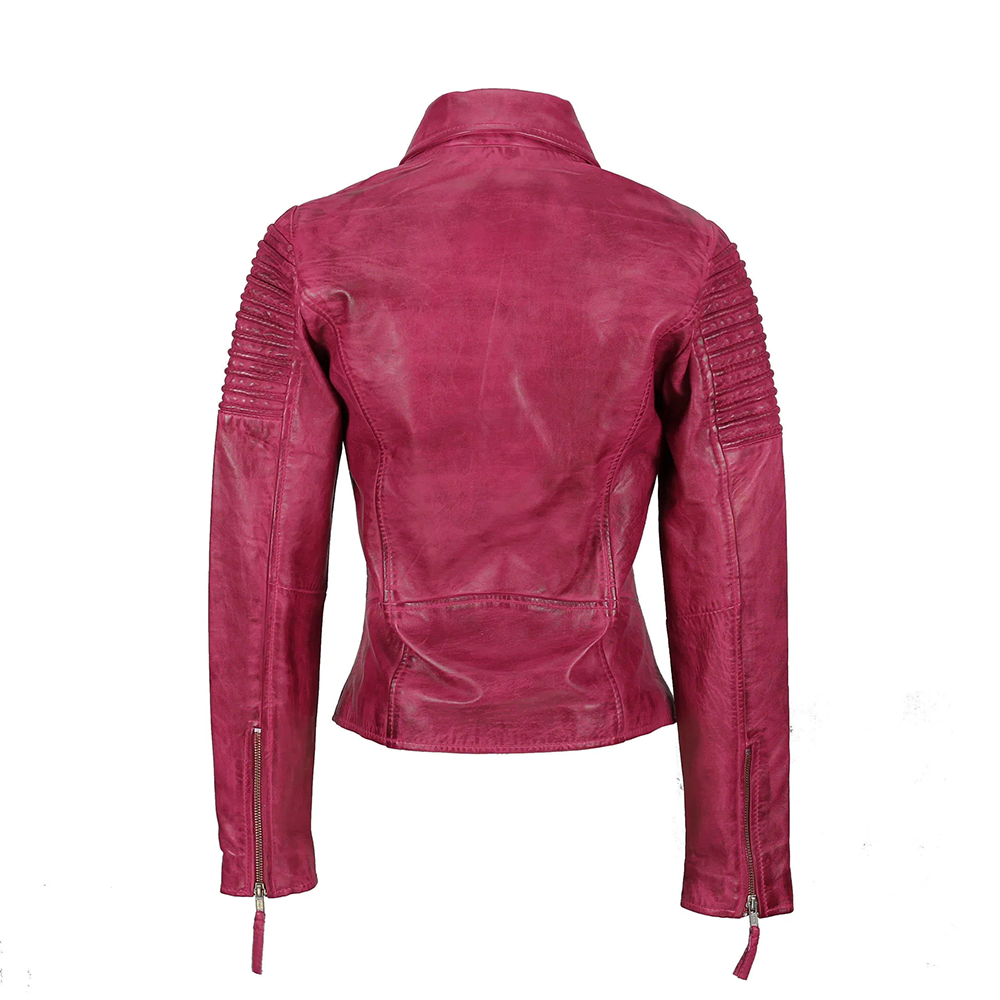 Krystal Ladies Pink Biker Leather Jacket