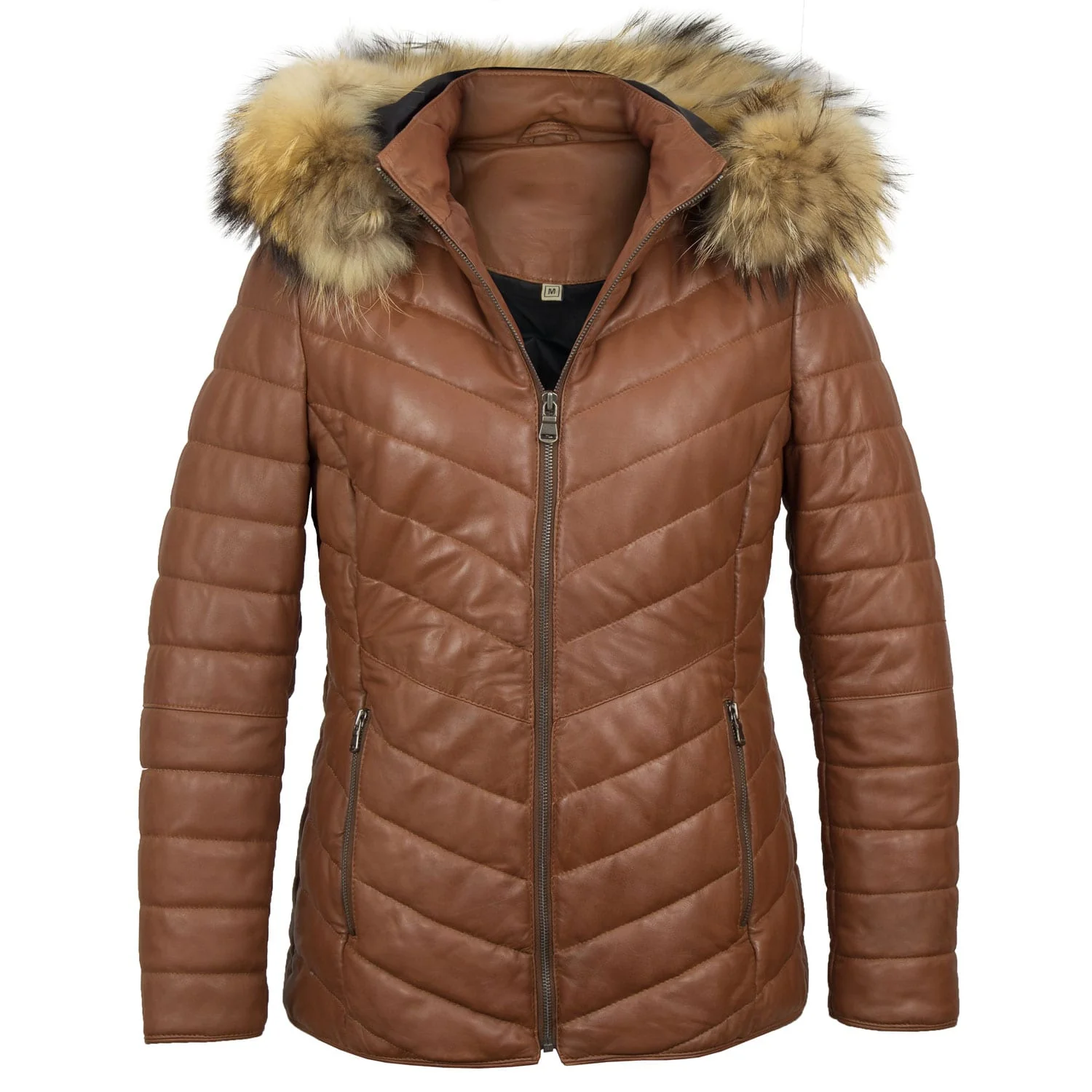 Krystal Women's Cognac Leather Padded Coat