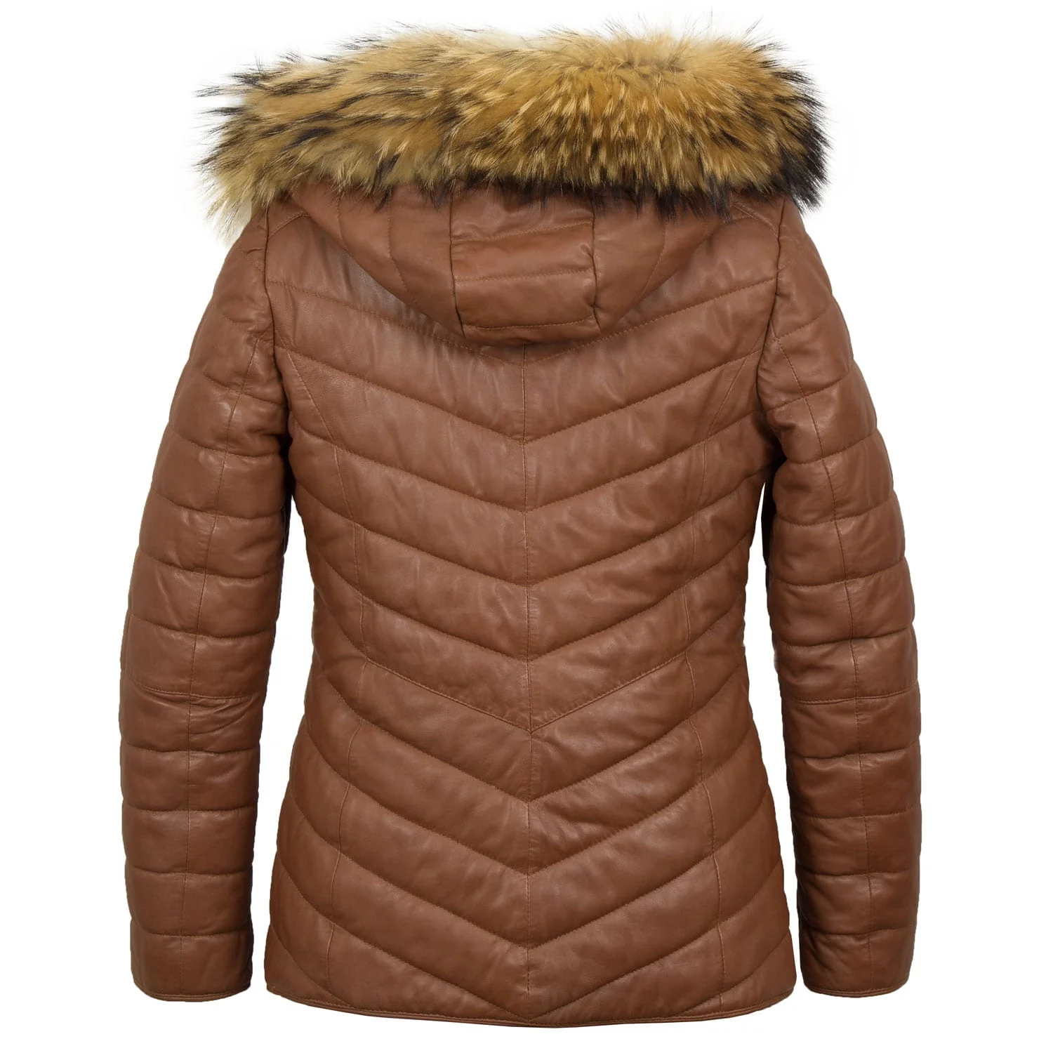 Krystal Women's Cognac Leather Padded Coat