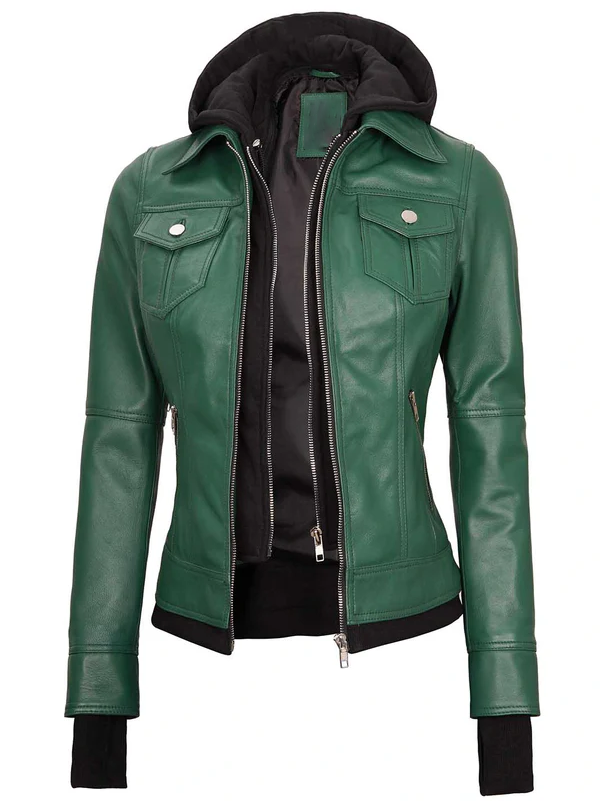 Kylixes Ladies Green Moto Leather Jacket