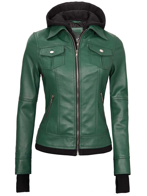 Kylixes Ladies Green Moto Leather Jacket