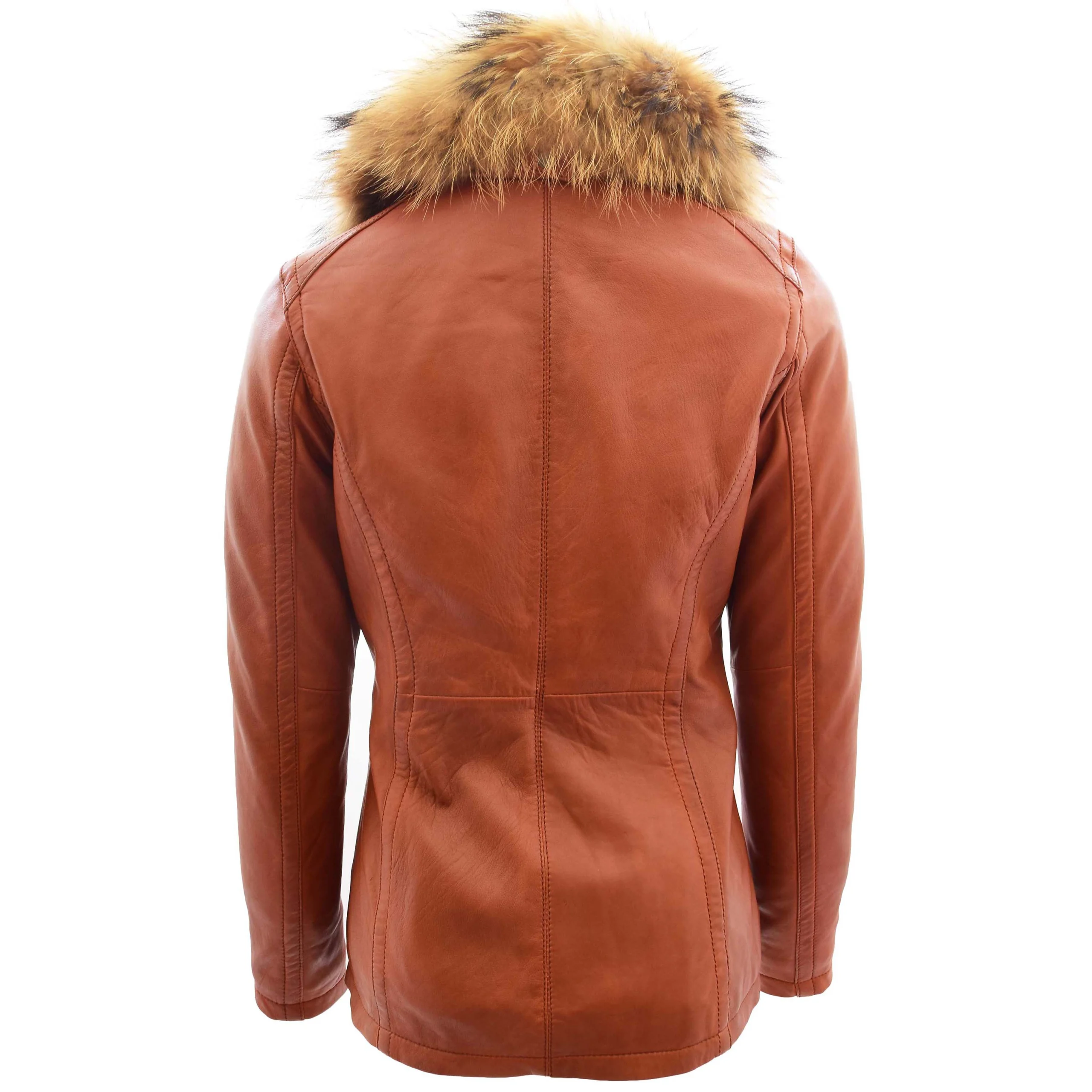 Larissa Ladies Cognac Hooded Leather Jacket