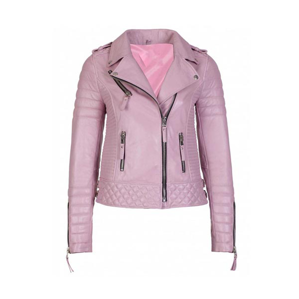 Lizeth Women's Pink Rider Leather Jacket