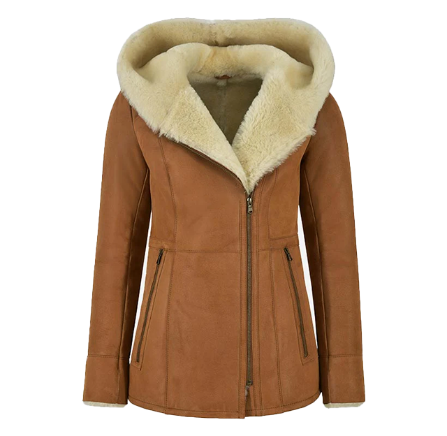 Lorenz Ladies Tan Hooded Sheepskin Coat