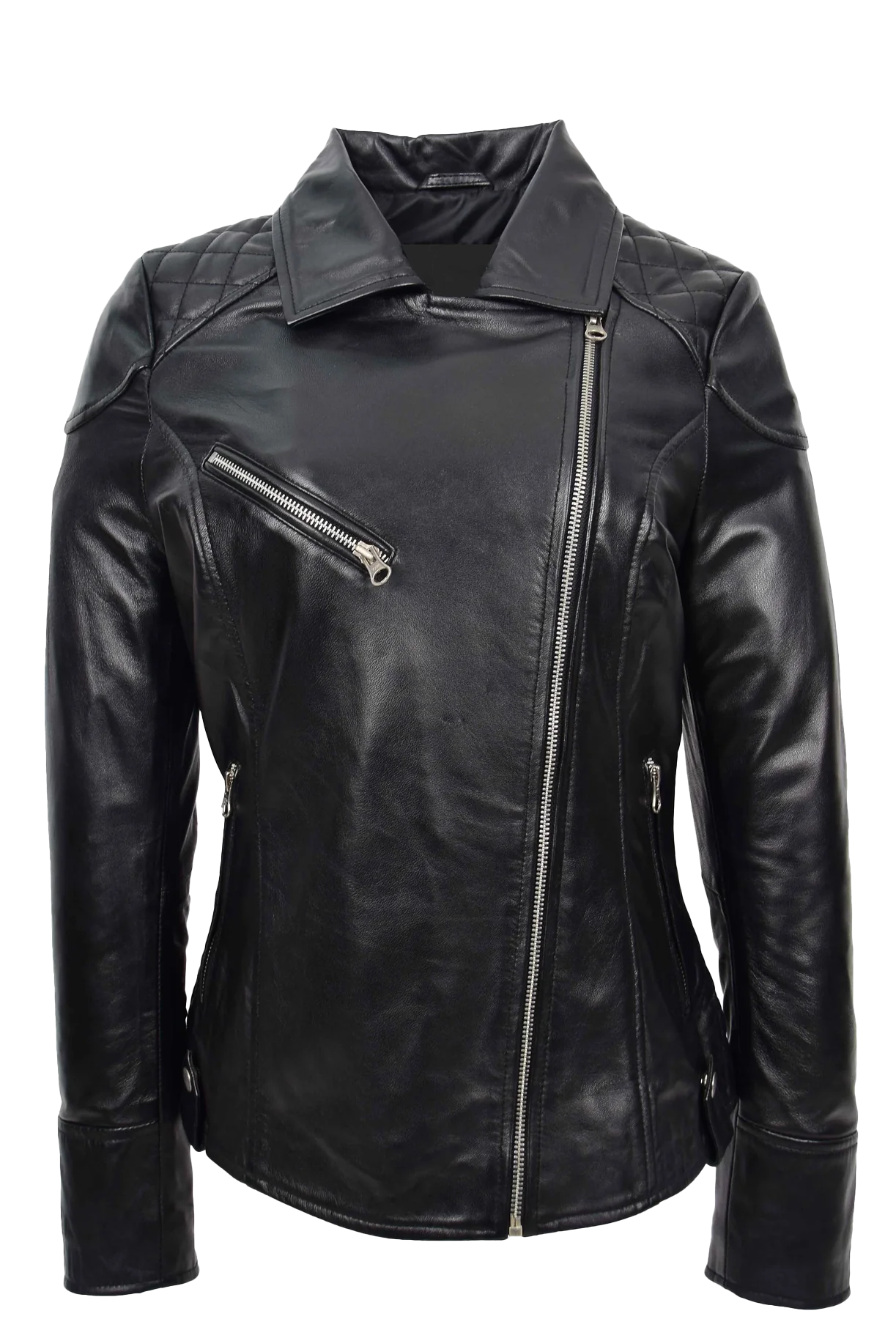 Makeda Women's Black Cross Zip Biker Leather Jacket