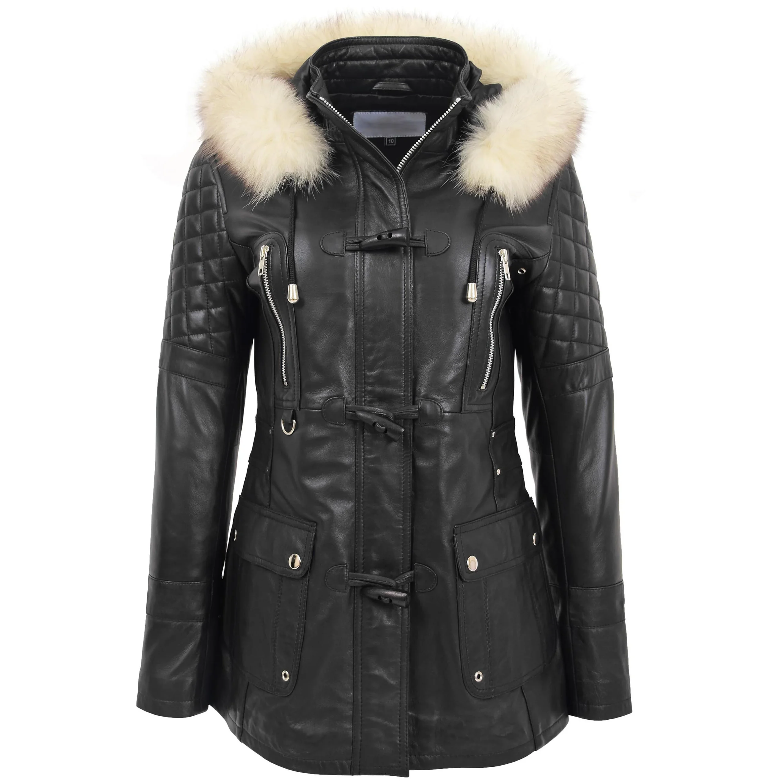 Marcia Ladies Black Hooded Leather Jacket