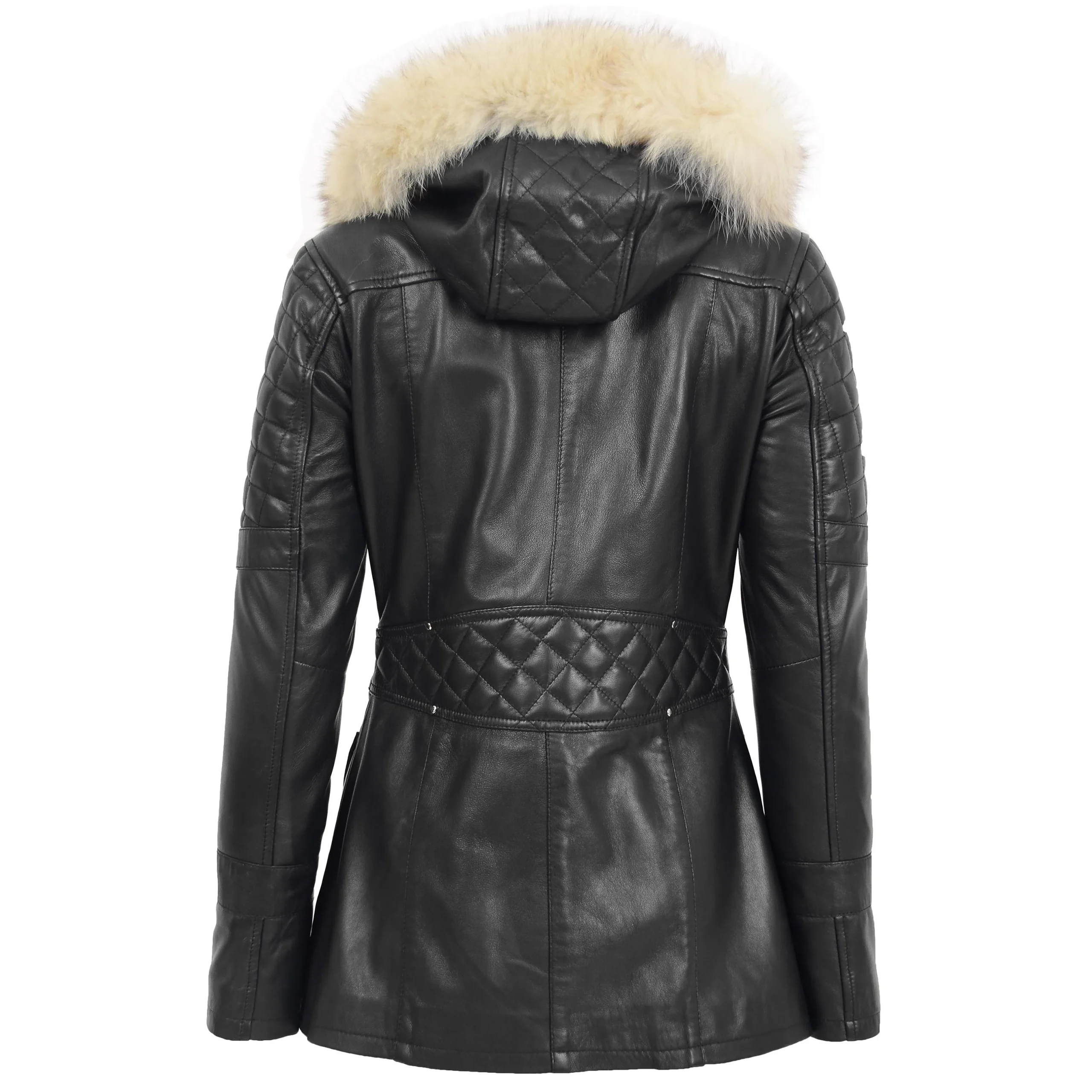 Marcia Ladies Black Hooded Leather Jacket