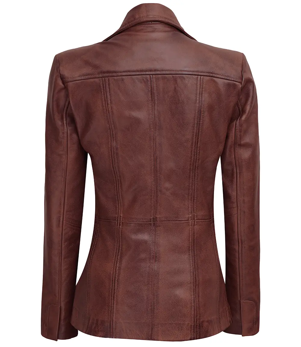 Martine Women's Cognac Brown Leather Blazer