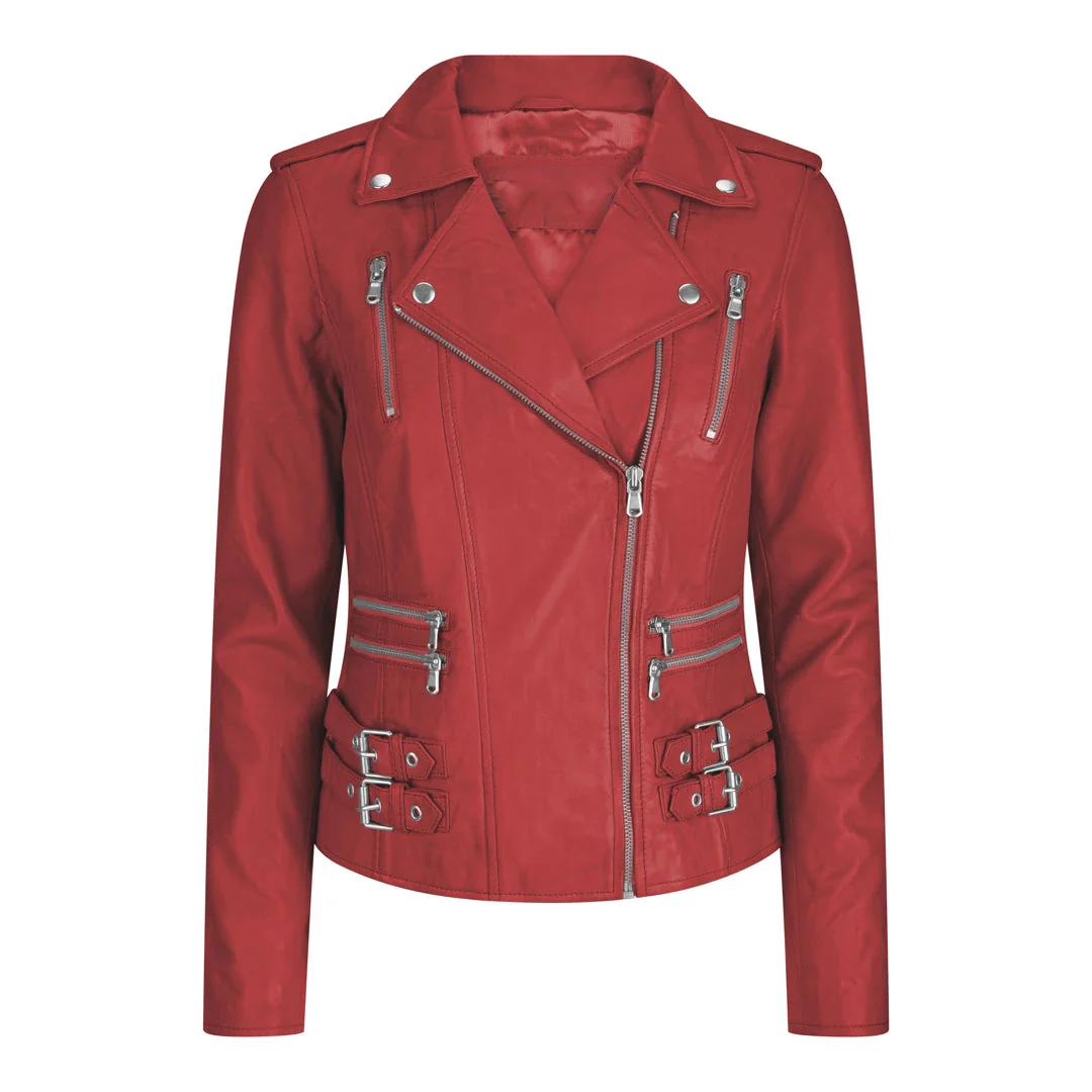 Mavis Women's Red Rider Leather Jacket