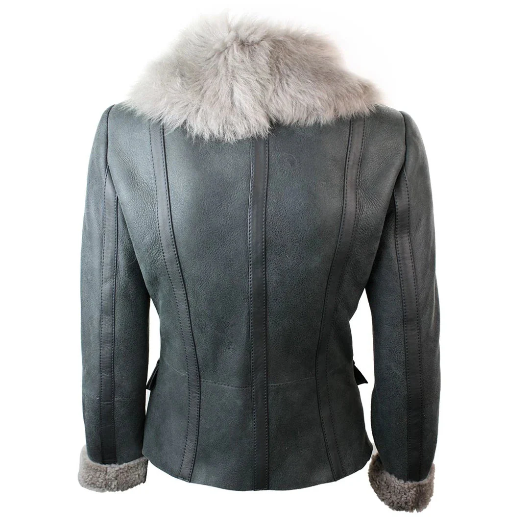 Mckayla Women's Grey Sheepskin Leather Jacket