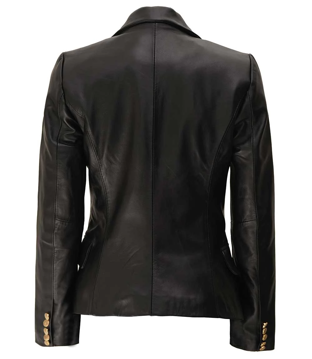 Melba Women's Black Double Breasted Leather Blazer