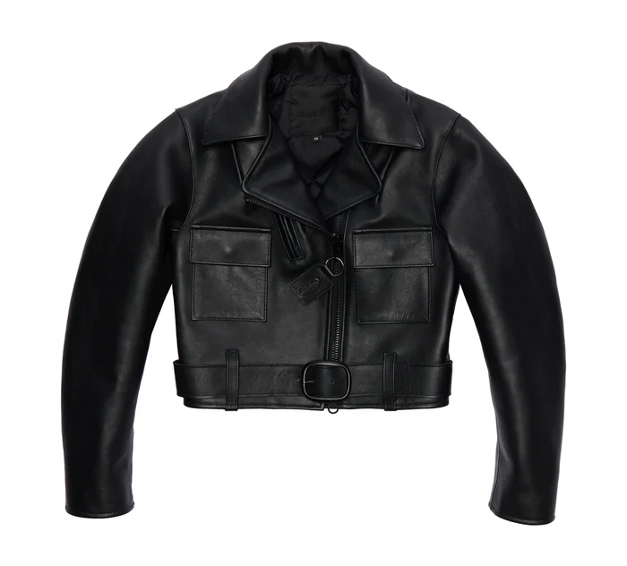 Melvin Ladies Black Cropped Moto Leather Jacket