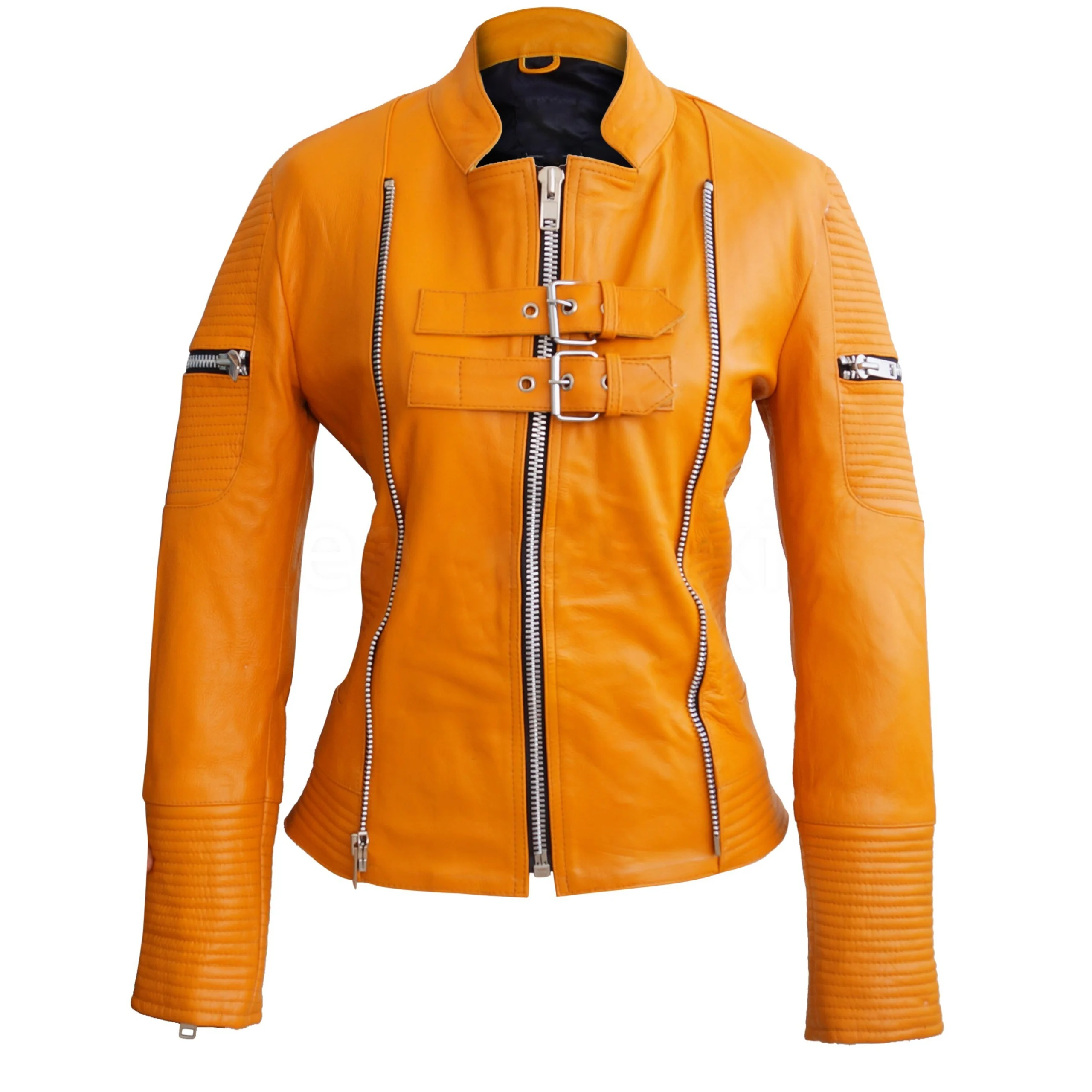 Monroe Ladies Yellow Biker Leather Jacket