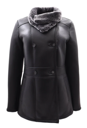 Narcisa Women's Black Double Breasted Leather Coat