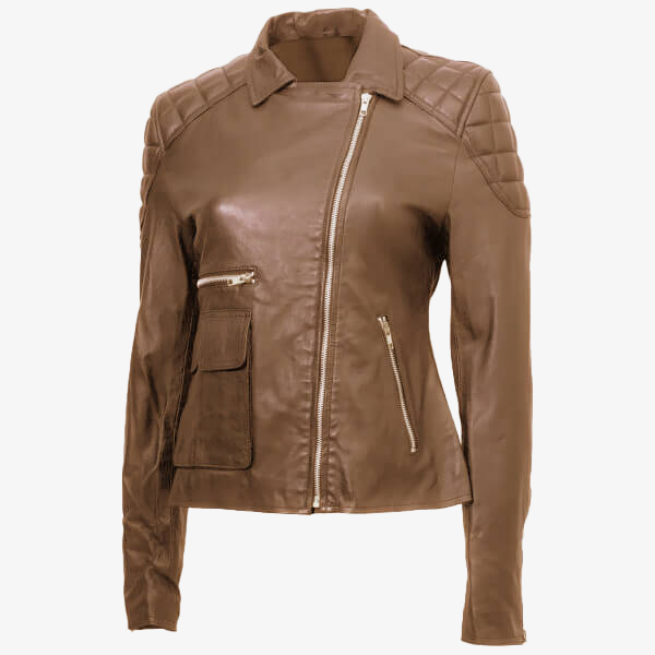 Natalie Women's Brown Moto Leather Jacket