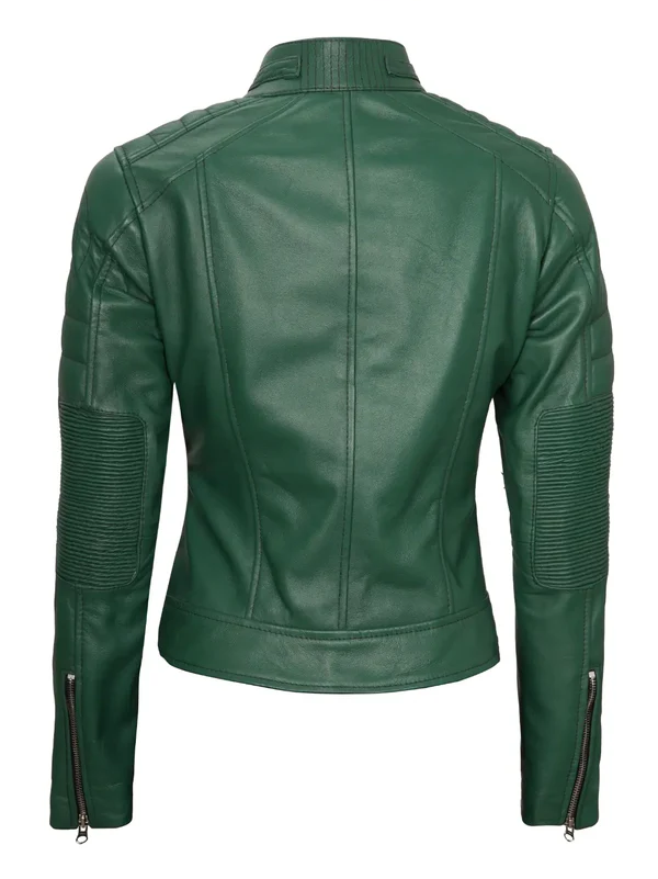 Morrisa Ladies Green Cafe Racer Leather Jacket