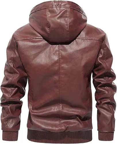 Nguyen Men's Red Hooded Moto Leather Jacket