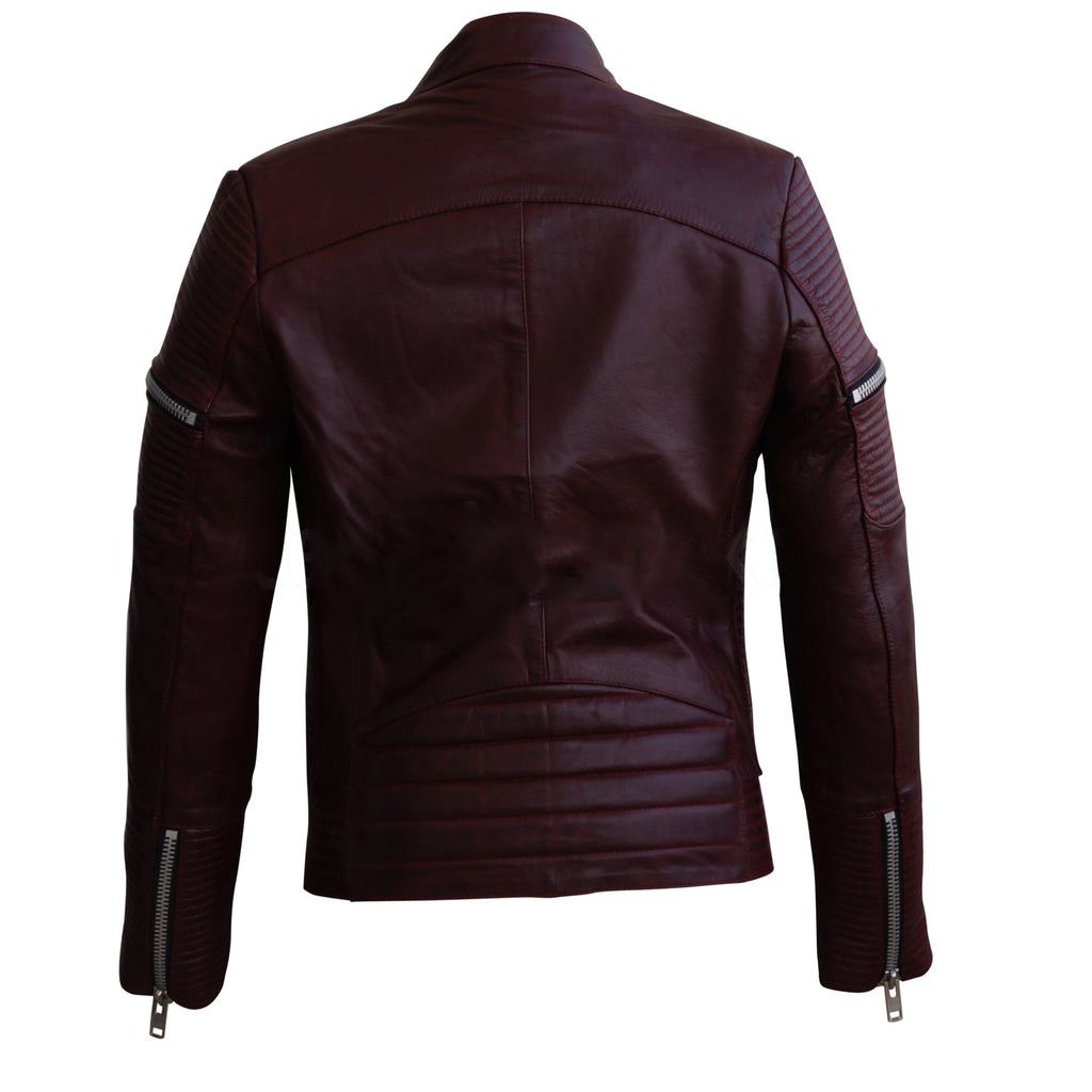 Nicola Ladies Maroon Biker Leather Jacket