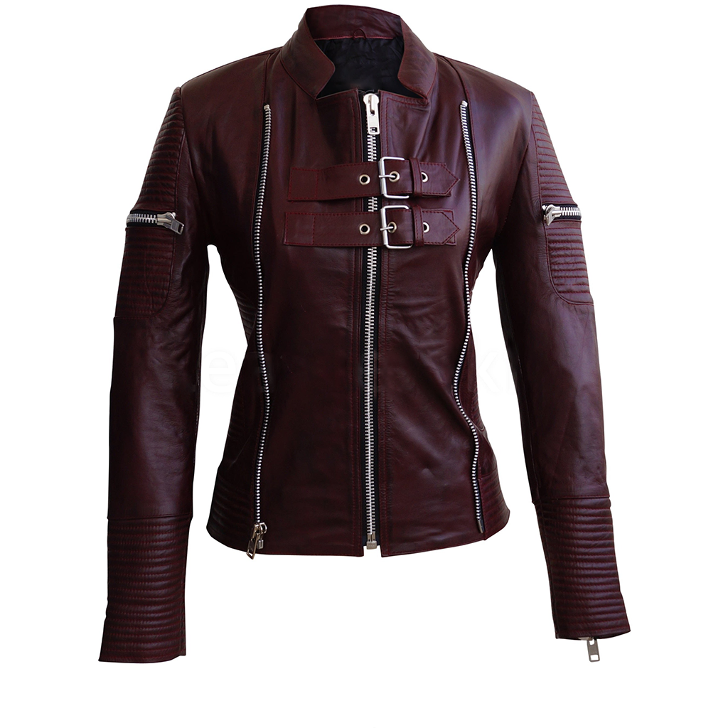 Nicola Ladies Maroon Biker Leather Jacket