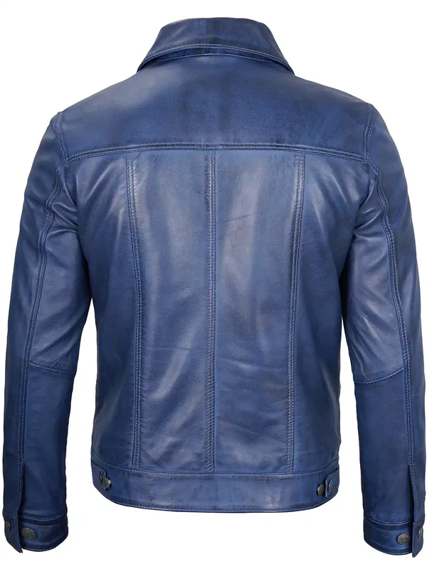 Norwood Men's Blue Leather Trucker Jacket