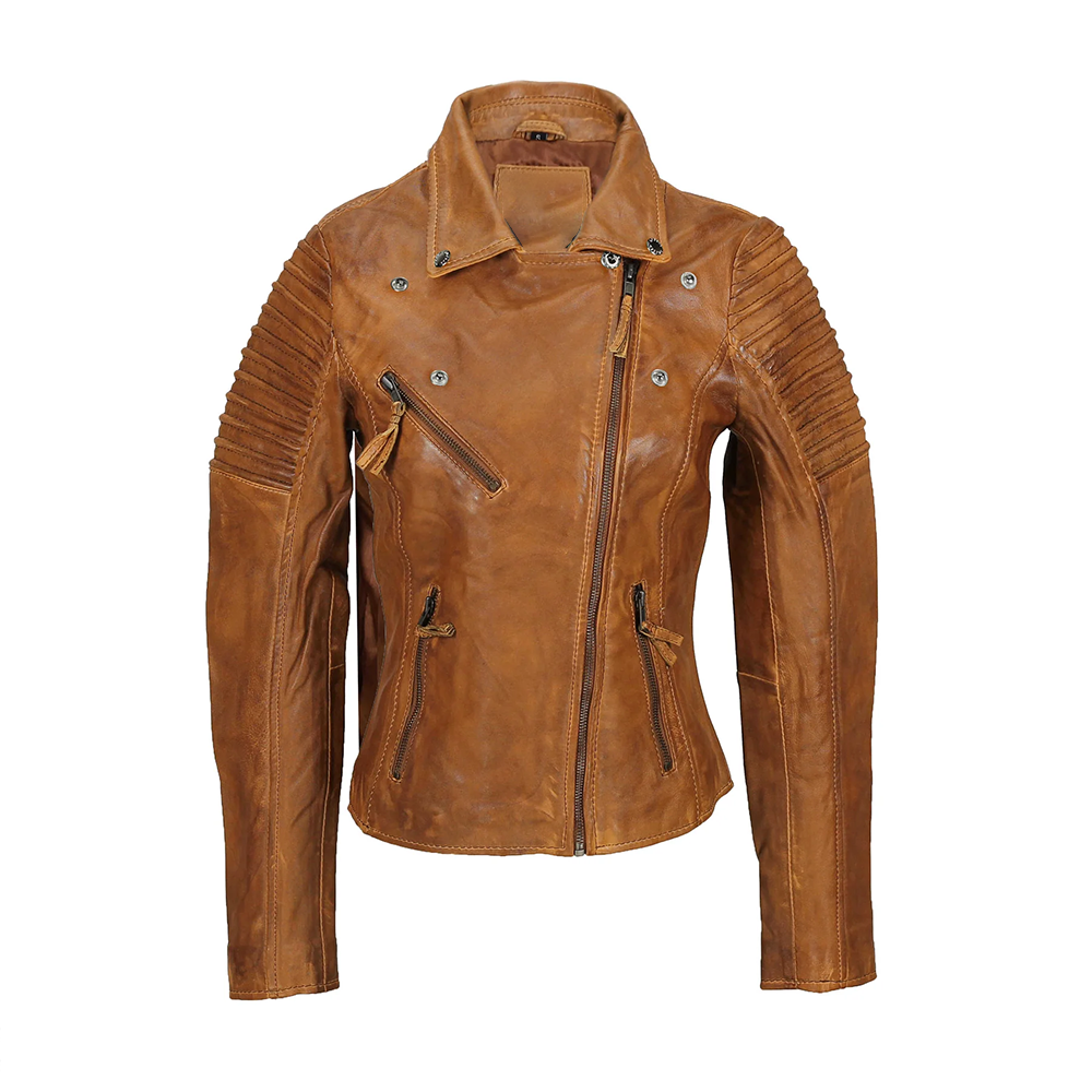 Novella Ladies Brown Biker Leather Jacket