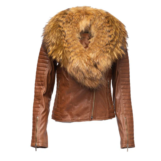 Nyasia Women's Brown Shearling Leather Jacket