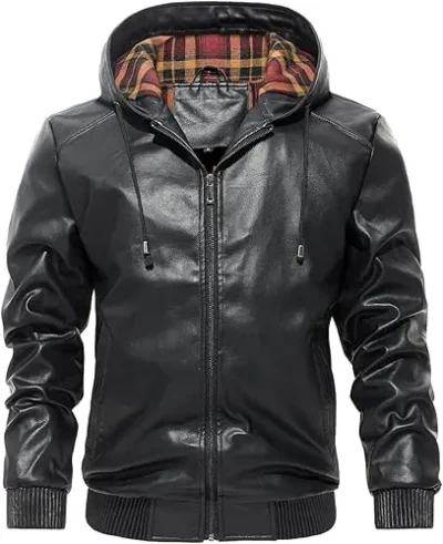 Olson Men's Black Hooded Moto Leather Jacket
