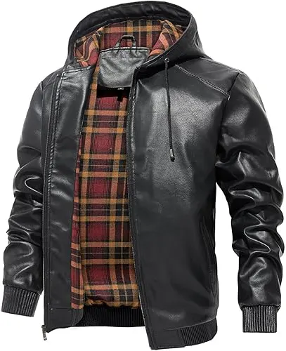 Olson Men's Black Hooded Moto Leather Jacket