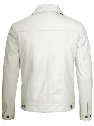 Ordonez Men's Off White Leather Trucker Jacket