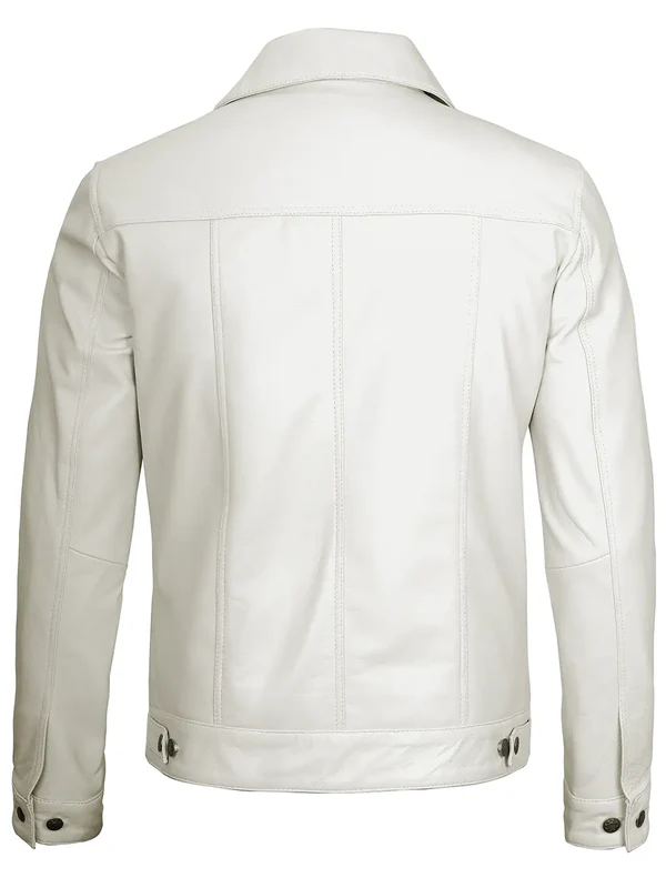 Ordonez Men's Off White Leather Trucker Jacket