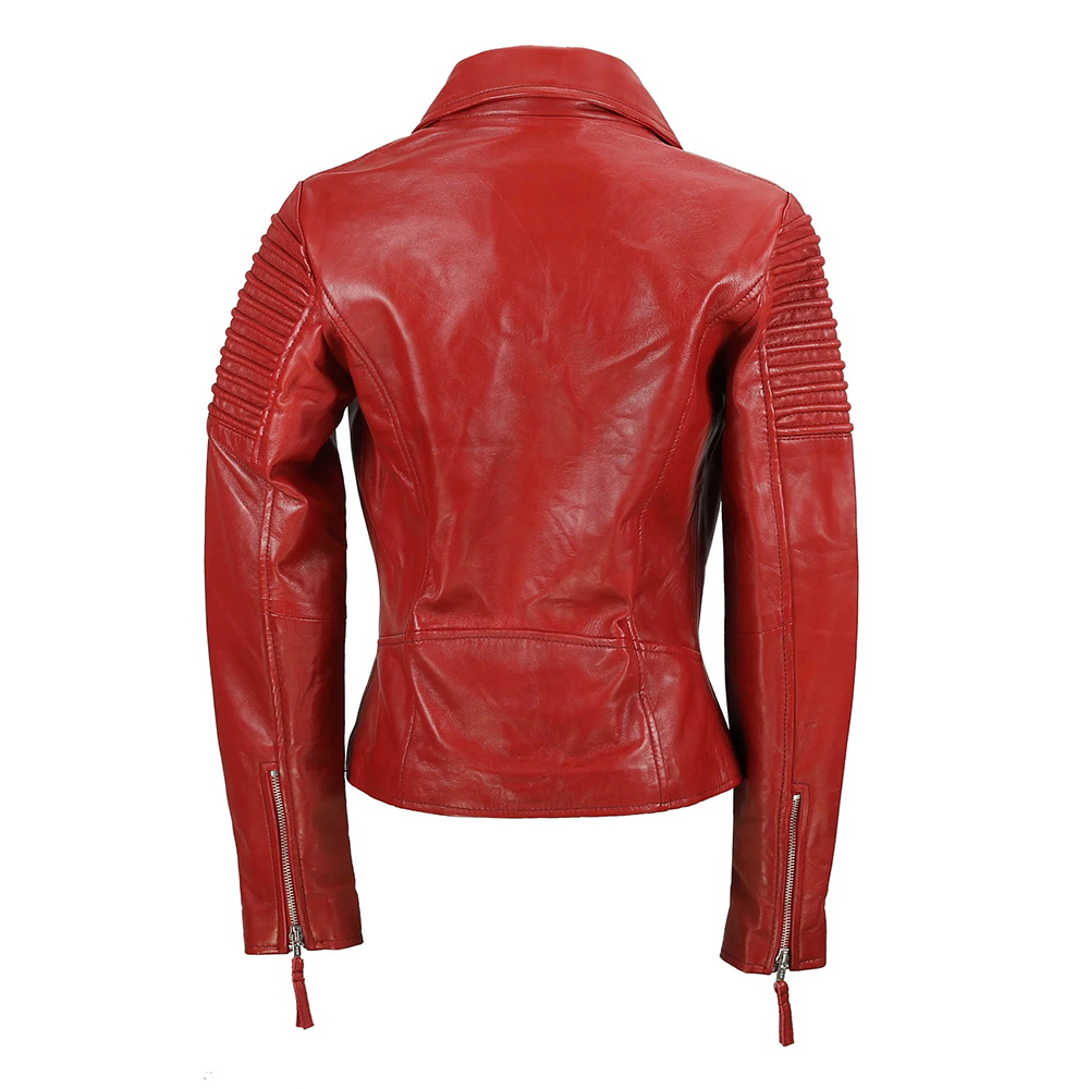 Osvaldo Ladies Red Biker Leather Jacket