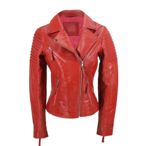 Osvaldo Ladies Red Biker Leather Jacket