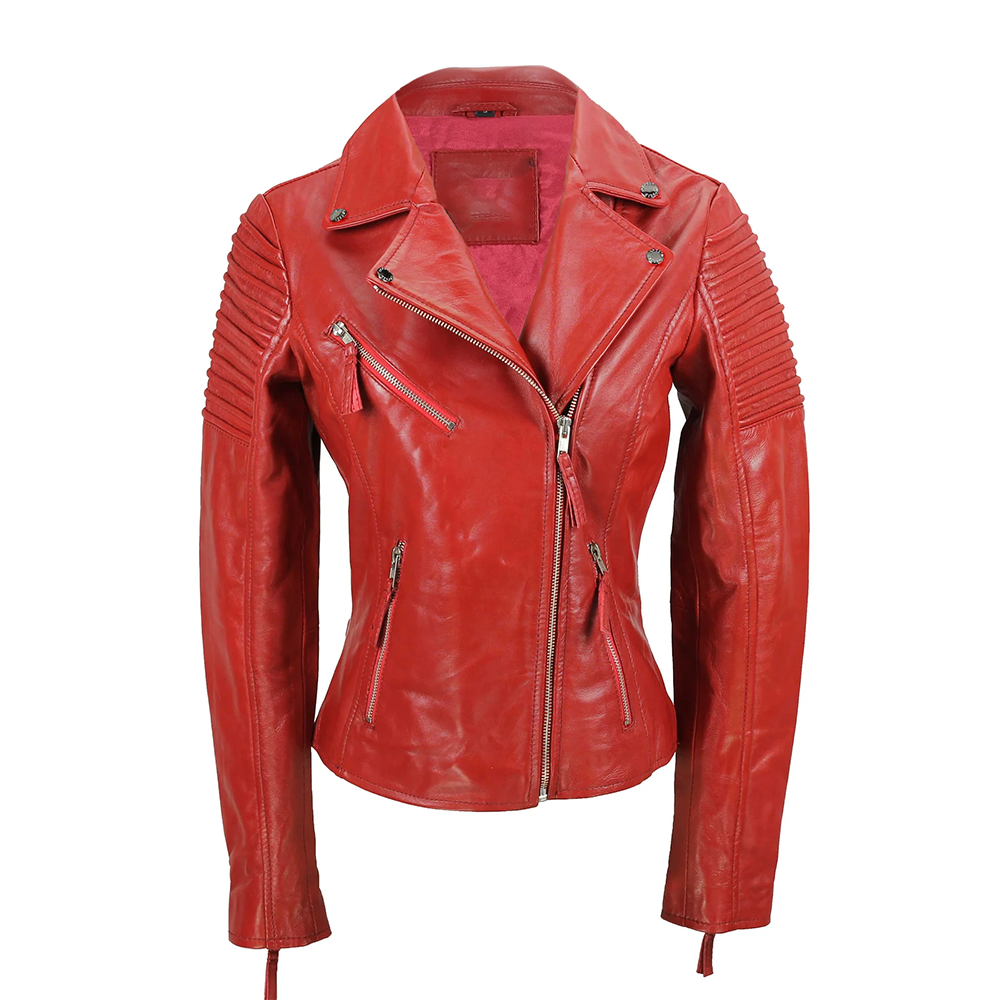 Osvaldo Ladies Red Biker Leather Jacket