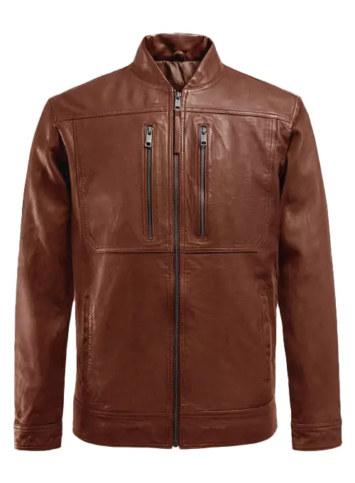 Peirce Men's Tan Biker Leather Jacket