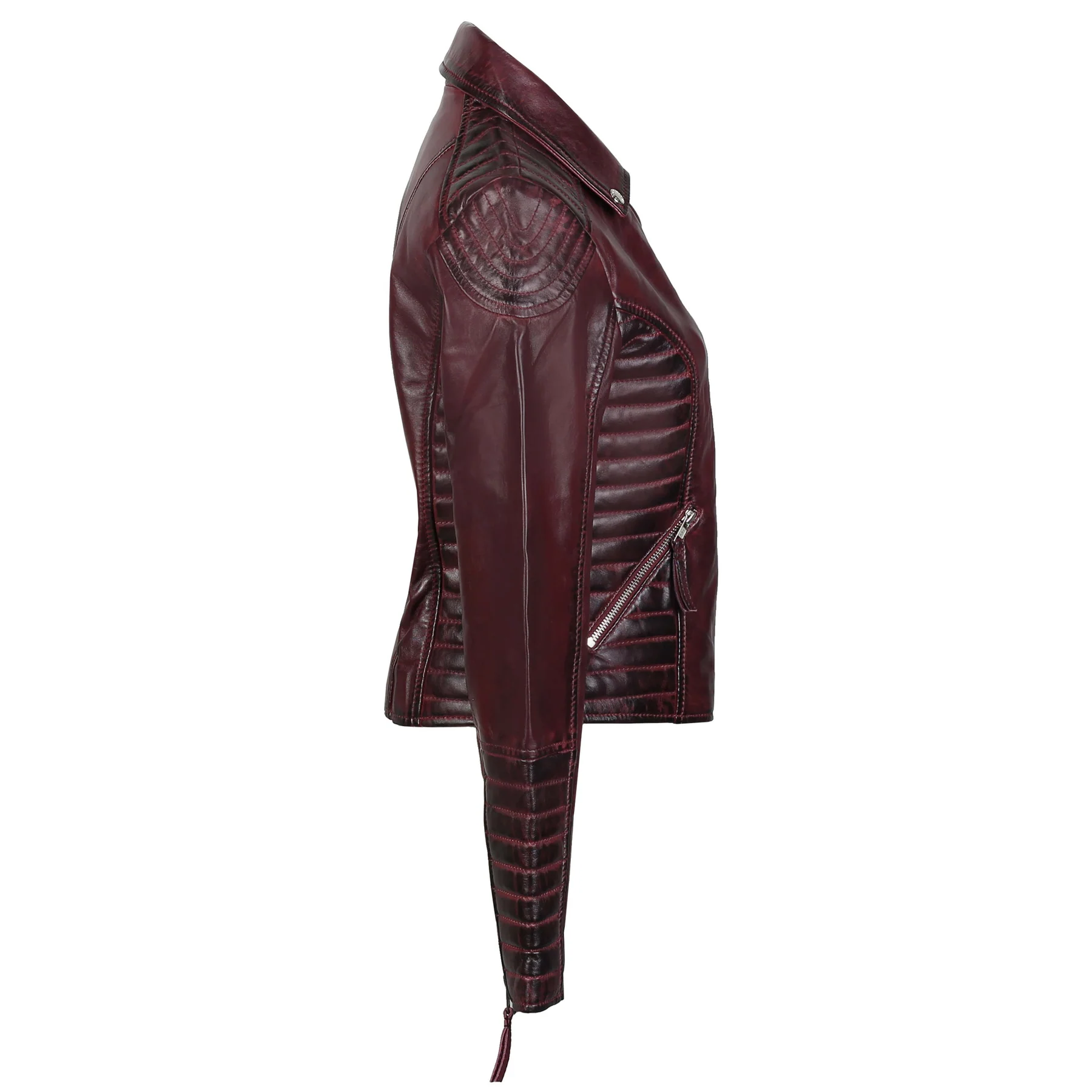 Peyton Ladies Burgundy Biker Leather Jacket