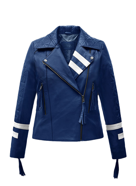 Reese Ladies Navy Blue Moto Leather Jacket