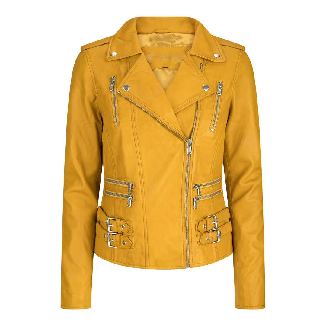 Reynold Women's Yellow Rider Leather Jacket